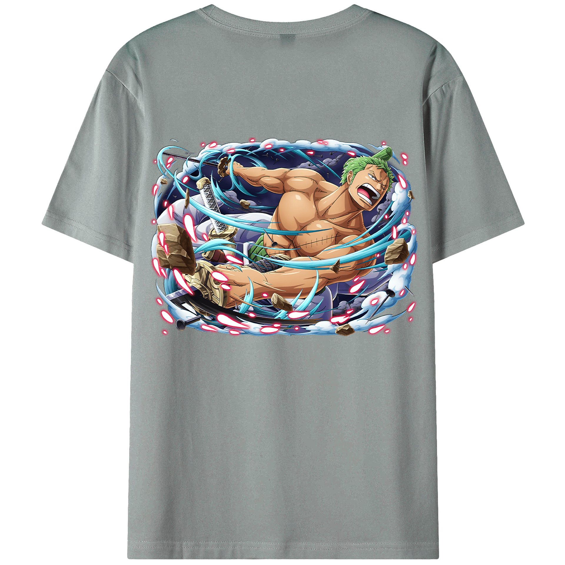 ワンピース ロロノア・ゾロ ONE PIECE Roronoa Zoro 綿100％ メンズ半袖Tシャツ（バックプリント） 通気性